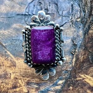 925 Sterling Silver Purple Spiny Oyster Ring Size 9+